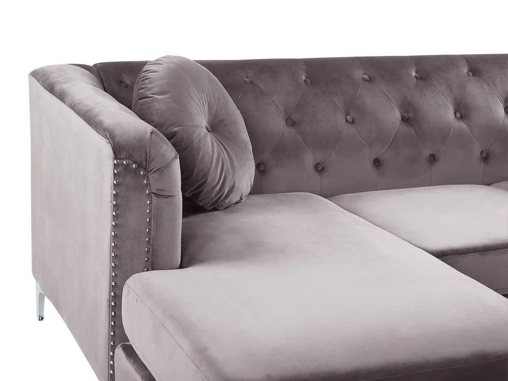 Corner Sofa 3 Seater FLEN Velvet Grey Right Hand_784552