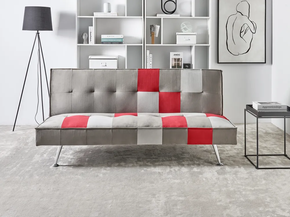 Sofa rozkładana dla 3 osób OLSKER Welur Jasnoszary