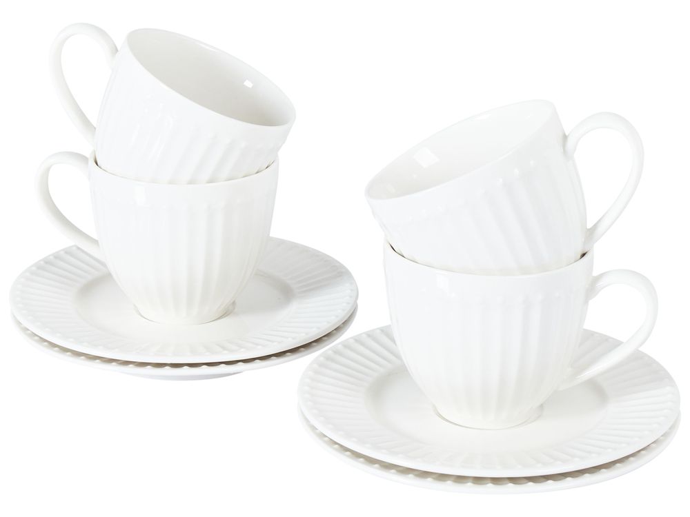 Tassen 4er Set mit Untertellern COWSLIP Porzellan Weiss
