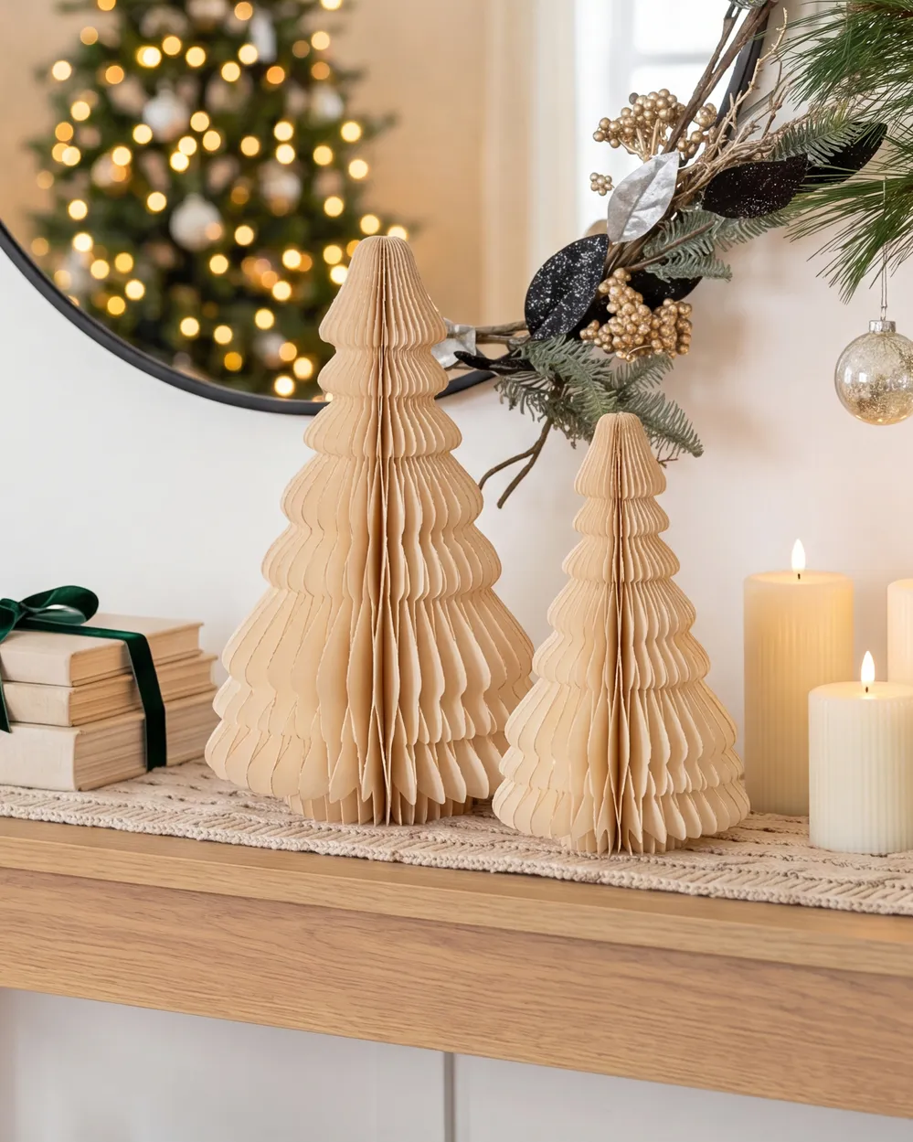 Set of 2 Figurines SKJOMA 15/20 cm Christmas Tree Beige