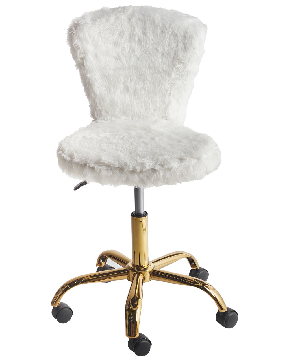 Desk Chair Faux Fur Swivel White MARGATE Beliani