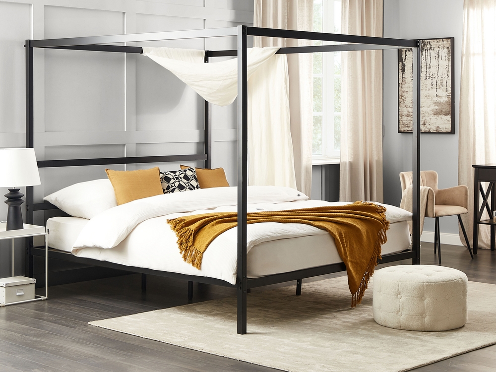 Four Poster Bed Metal LESTARDS 180 x 200 cm EU Super King Black Beliani