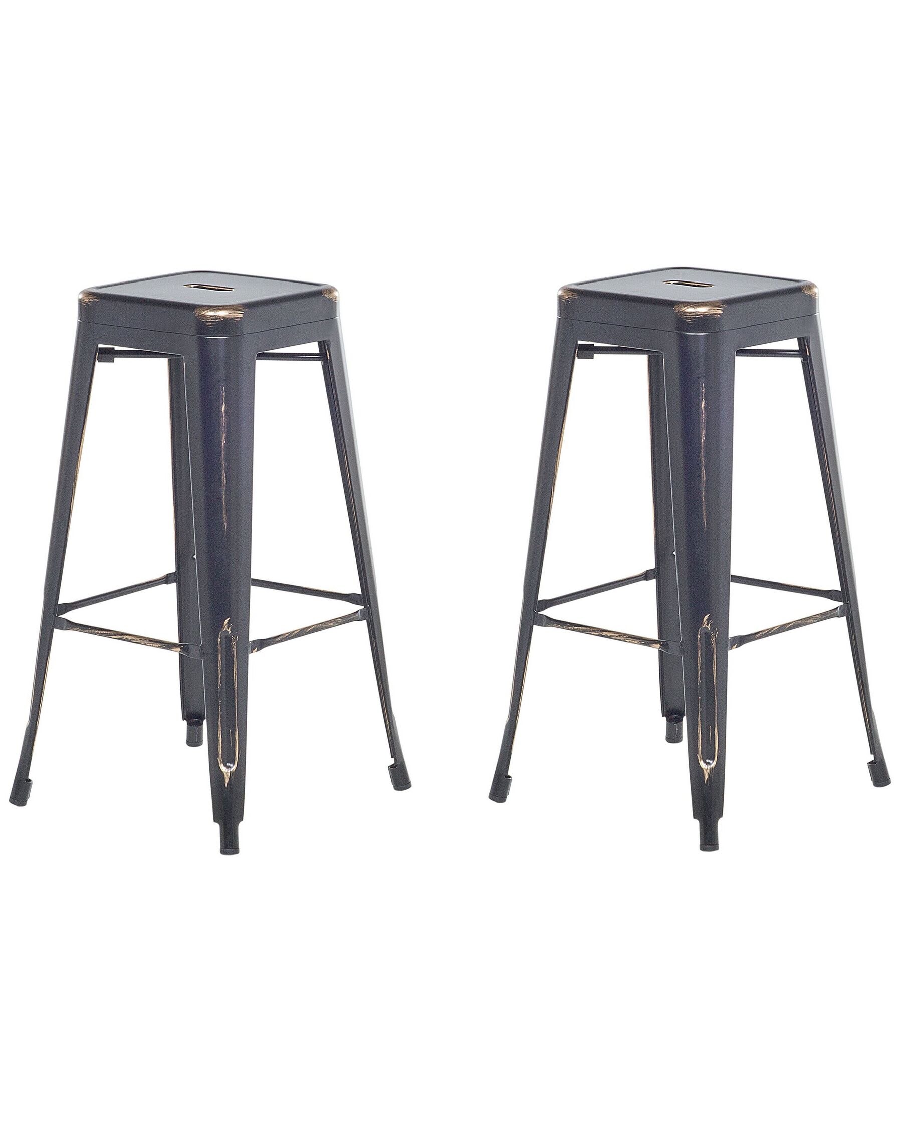 Set of 2 Steel  Stools 76 cm Black with Gold CABRILLO_694349
