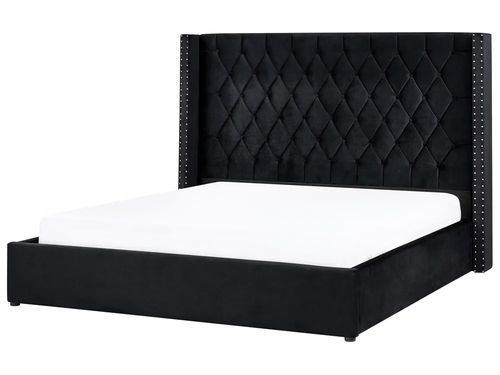 Ottoman Bed LUBBON Velvet Black 180 x 200 cm (EU Super King)_1044104