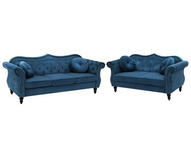 Set divani in velluto blu cobalto 5 posti SKIEN