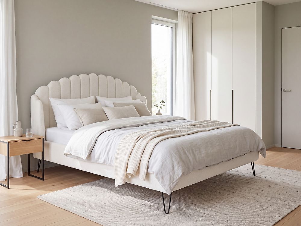 Letto Bouclé AMBILLOU 180 x 200 cm Bianco sporco
