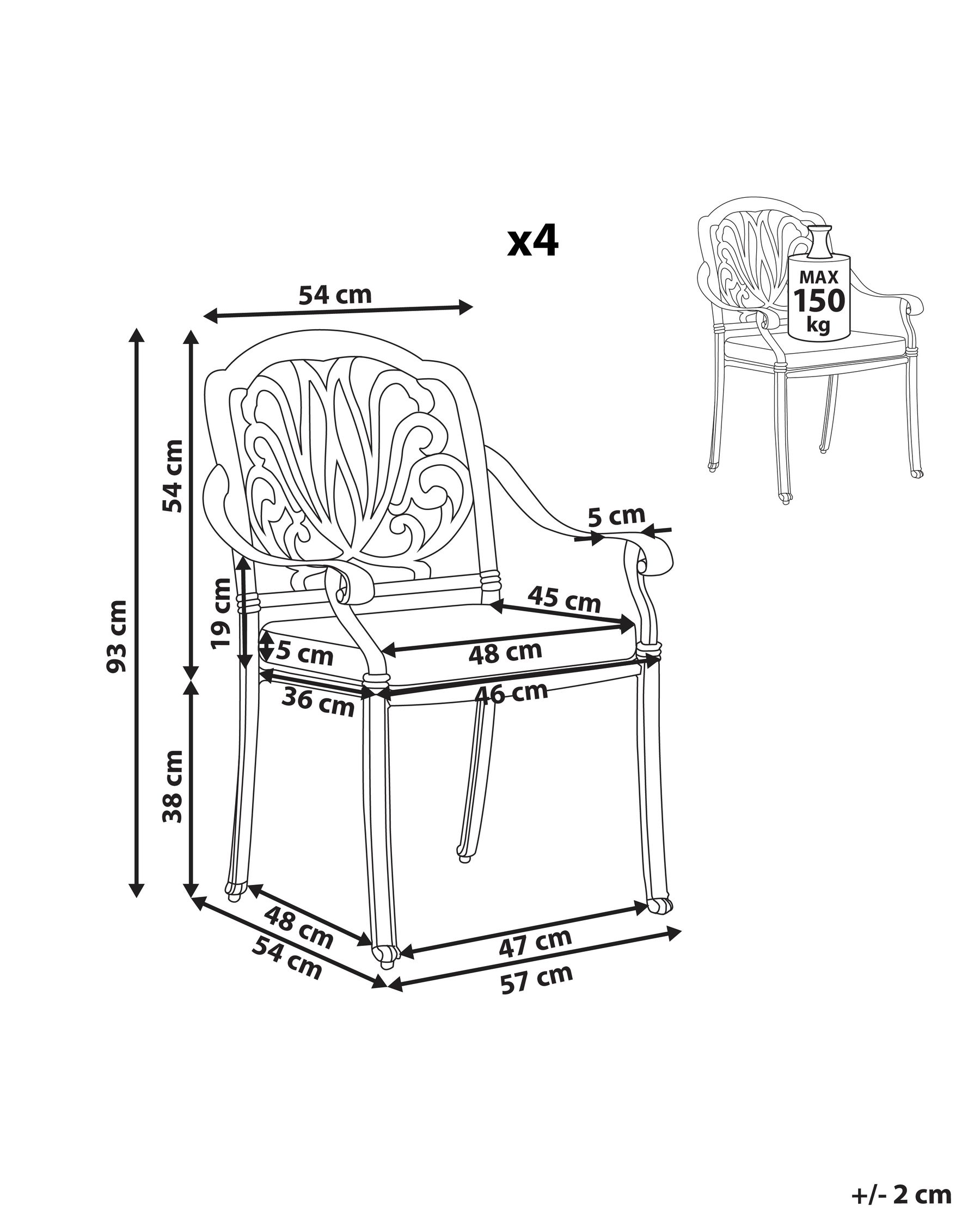 Set di 4 sedie da giardino con cuscini ANCONA Metallo Nero_806911