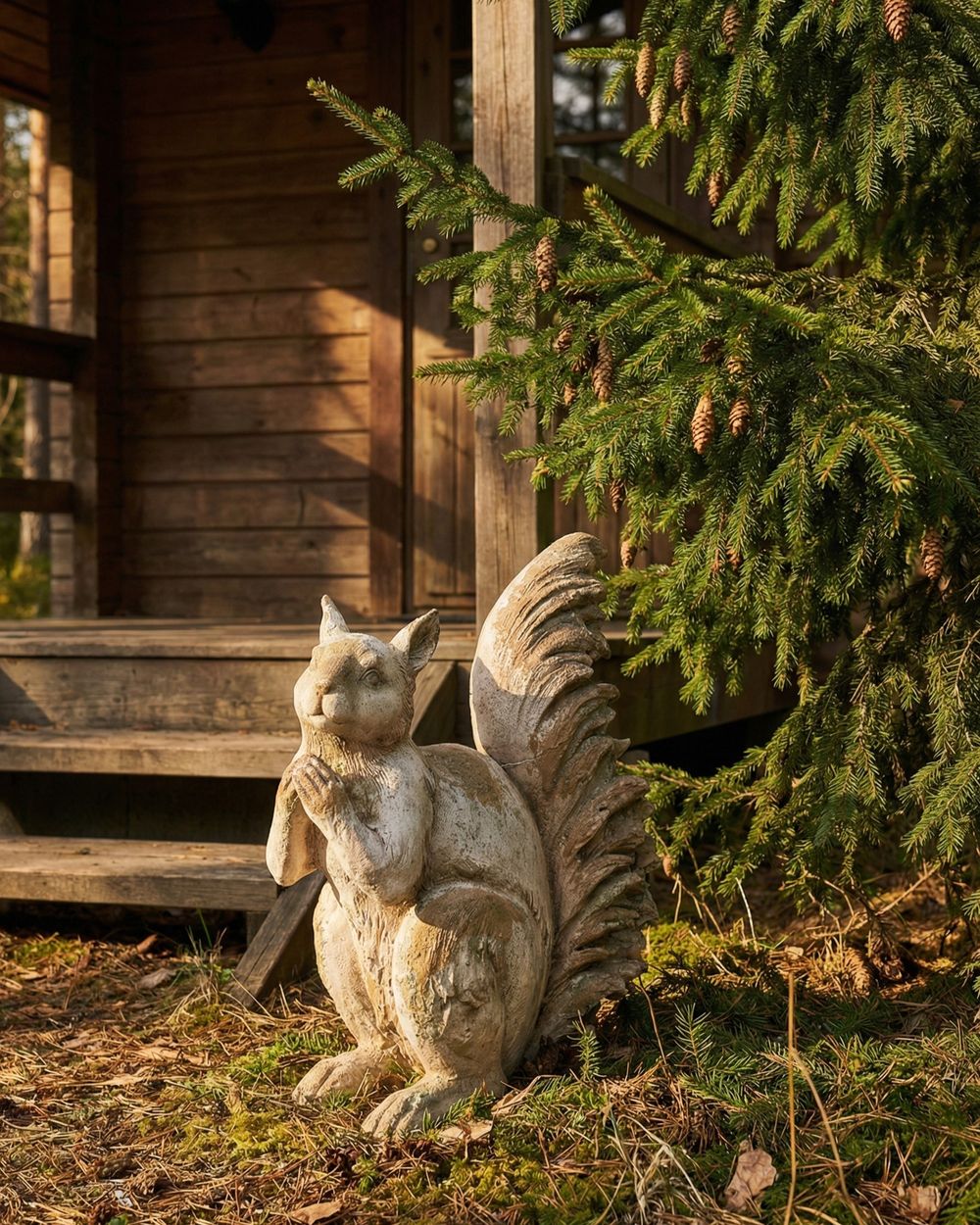 Gartenskulptur TURSI Eichhörnchen 45 cm Beige