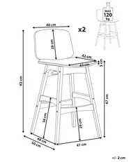 Set of 2 Bar Chairs CHARLESTON Wood Brown/ Light Beige_1071207