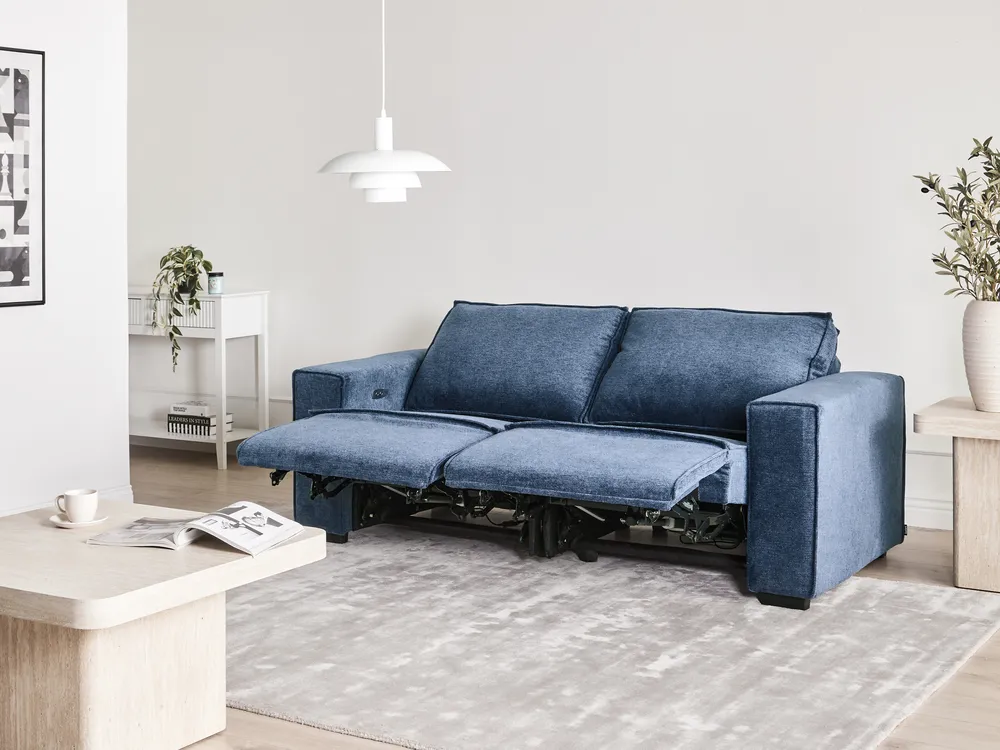 Electric Recliner Sofa 2 Seater NUKARI Fabric Blue_999324