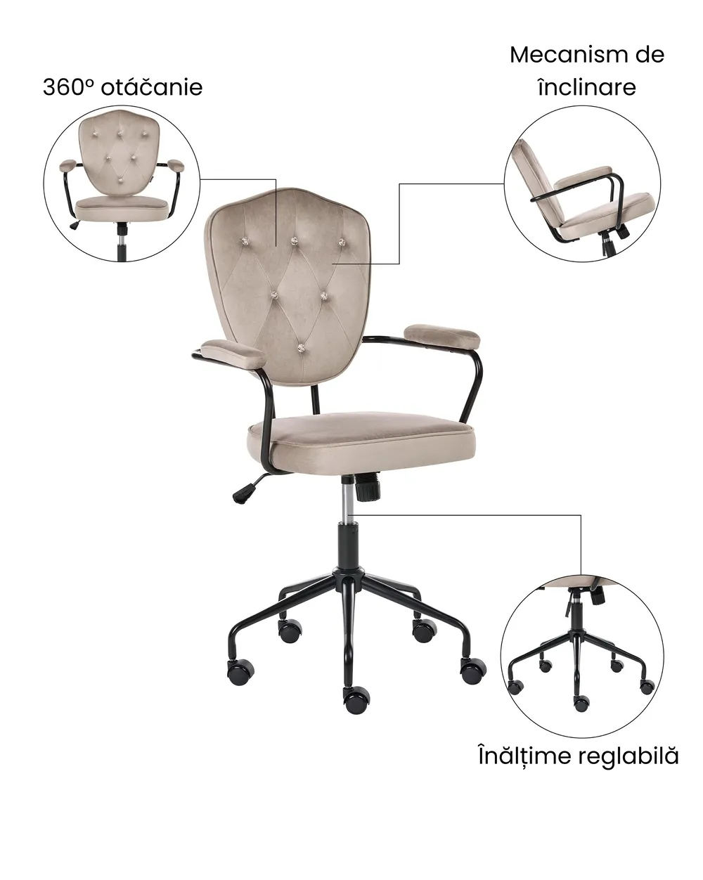 Scaun de birou VELISSE Catifea Taupe_1065431