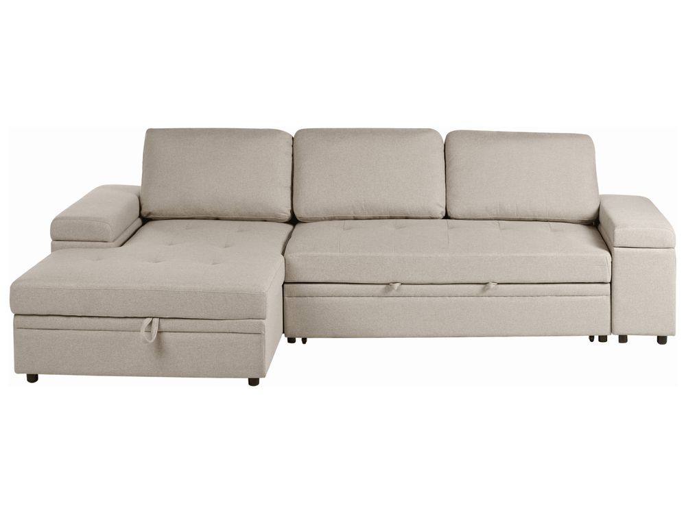 Eckschlafsofa 3-Sitzer HRISEY mit Stauraum Kunstleinen Beige rechtsseitig