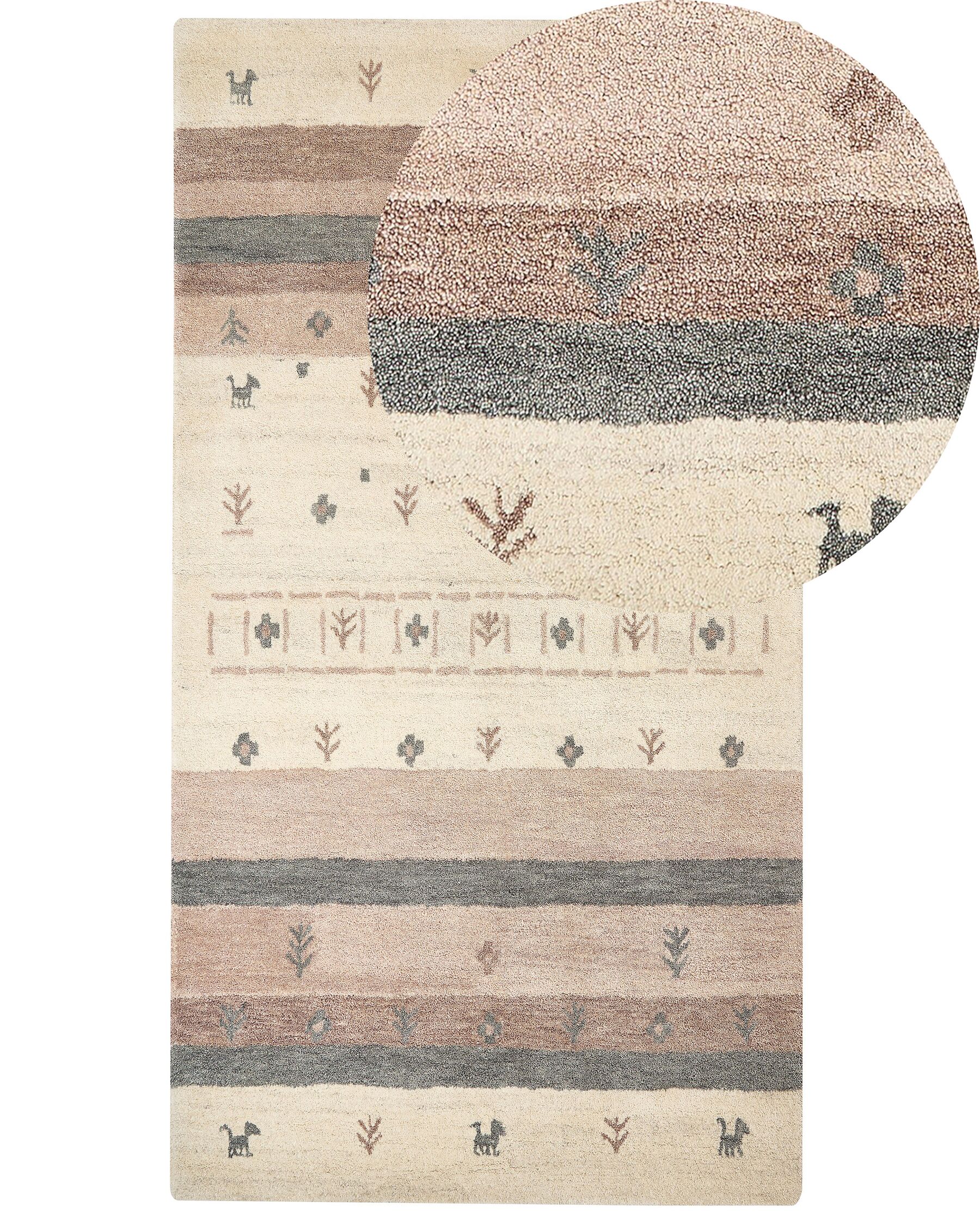 Vlněný koberec gabbeh 80 x 150 cm béžový/hnědý KARLI_856112