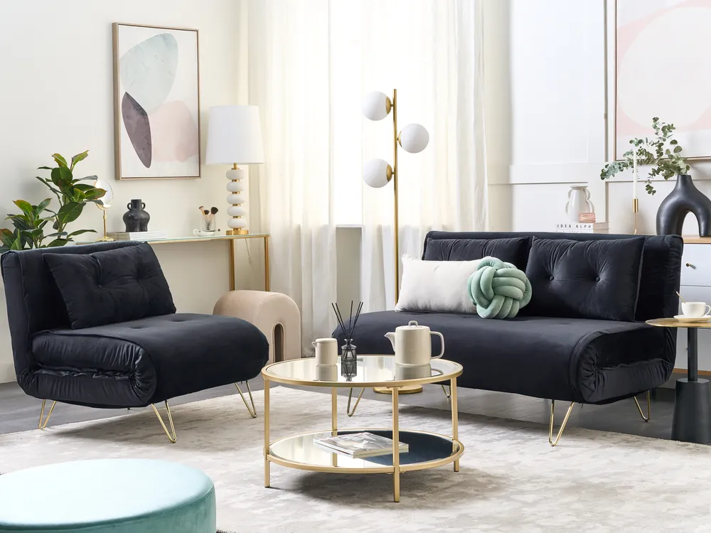 Sofa Bed 2 Seater VESTFOLD Velvet Black_851082