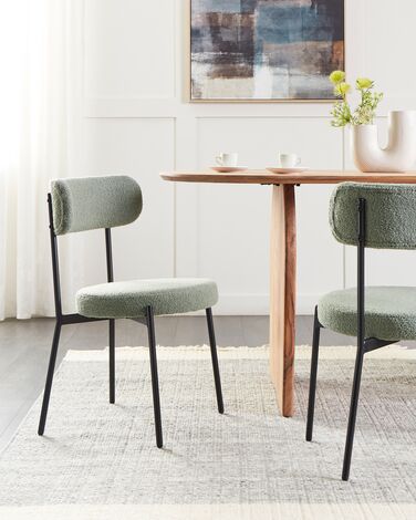 Set of 2 Dining Boucle Chairs Light Green ALLISON