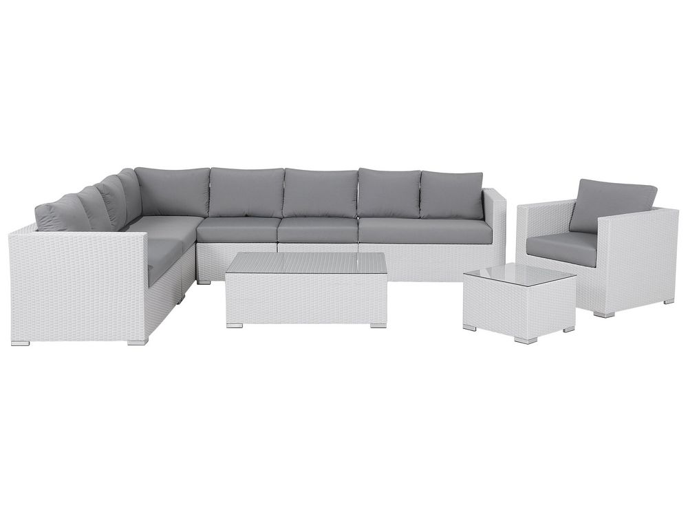 Loungeset met tafel 8-zits XXL modulair PE rotan Wit rechtszijdig