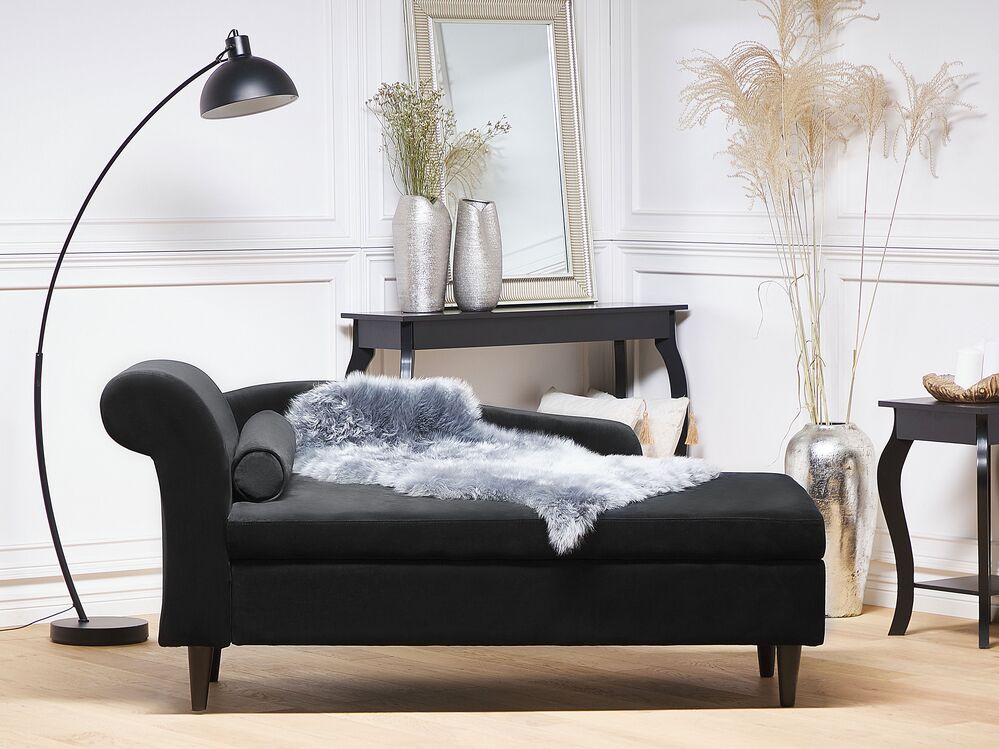 Left-Hand Chaise Longue LUIRO with Storage Velvet Black