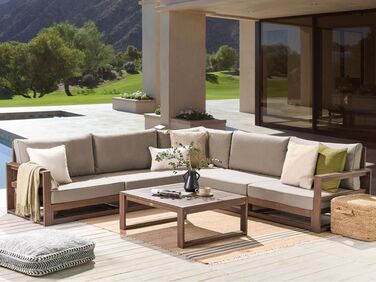 5 Seater Certified Acacia Wood Garden Corner Sofa Set Dark TIMOR II