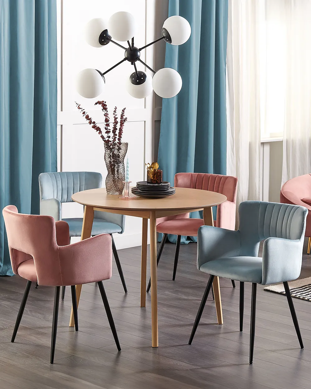 Set of 2 Dining Chairs SANILAC Velvet Light Blue