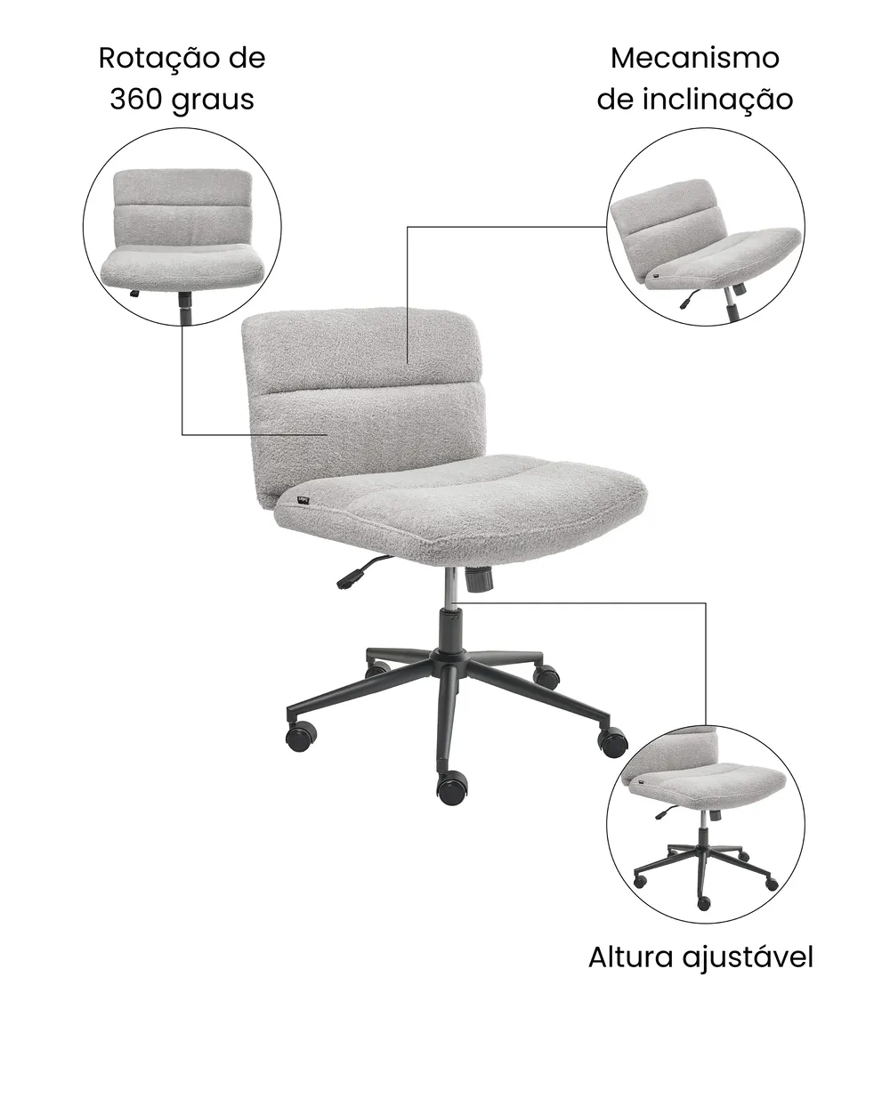 Cadeira home office CATLIN Bouclé Cinzento claro_1074399