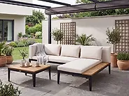 Ensemble de canapés d'angle de jardin 3 places BRACCIANO Bois d'acacia certifié Beige clair Côté gauche_1175098