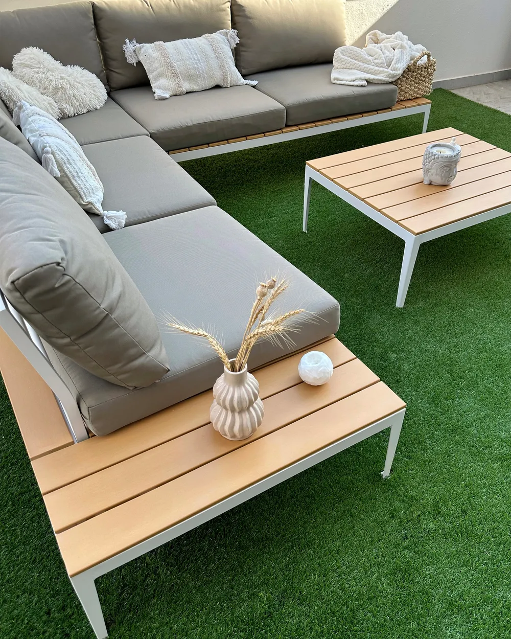 Garden Corner Sofa with Table 5 Seater POSITANO Grey_946562