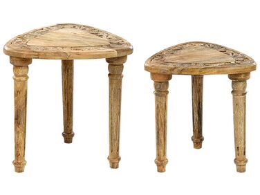 Conjunto de 2 mesas de apoio em madeira clara de mango SAORA