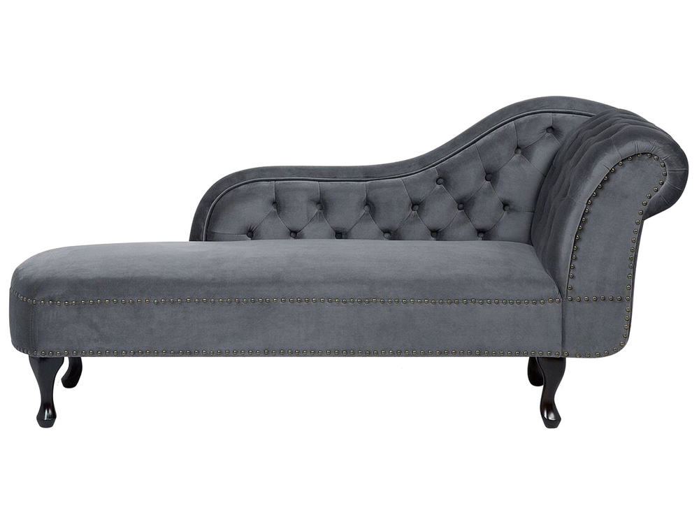 Right Hand Chaise Lounge Velvet Grey NIMES Beliani