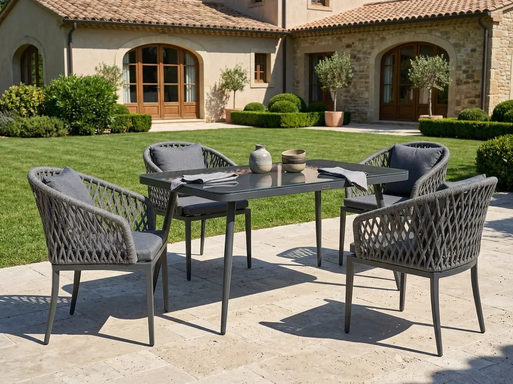 Garden Dining Table LIPARI 140 cm 80 cm Glass Grey_1149341
