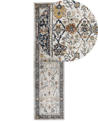 Teppich beige / blau orientalisches Muster 80 x 300 cm Kurzflor ARATES