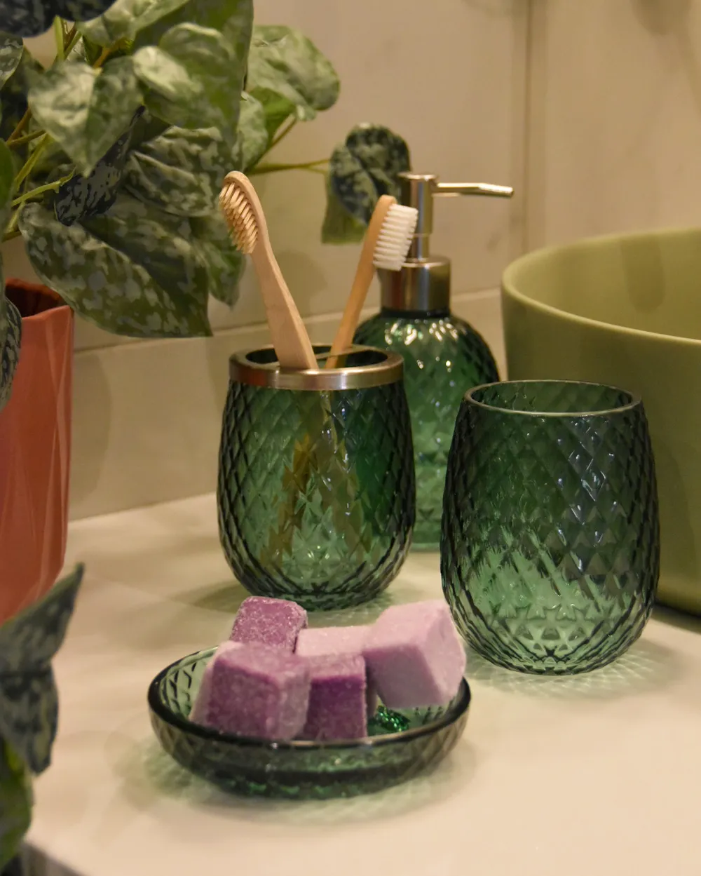 4-Piece Bathroom Accessories Set CANOA Glass Green_951664