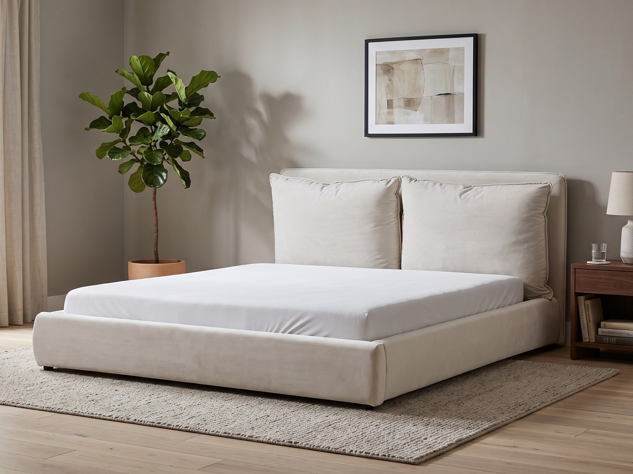 Bett mit Lattenrost Stoff BAJONNA 180 x 200 cm Hellbeige