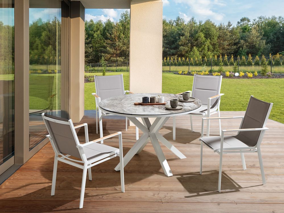 Garden Dining Set 4 Seater MALETTO/BUSSETO Metal Marble Effect Grey