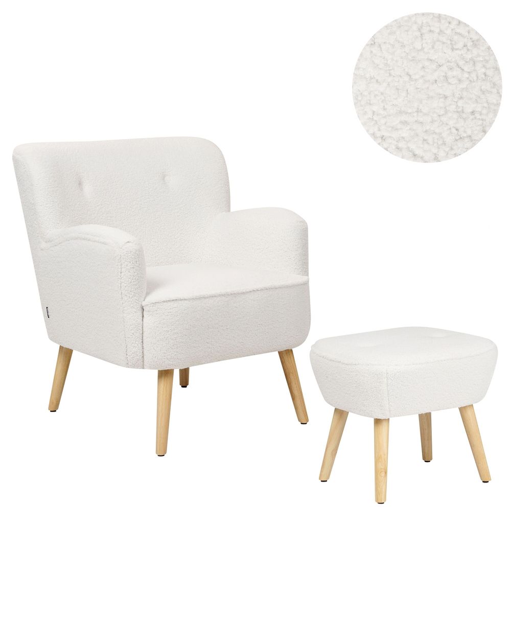 Sillón TUMBA con reposapiés Bouclé Blanco