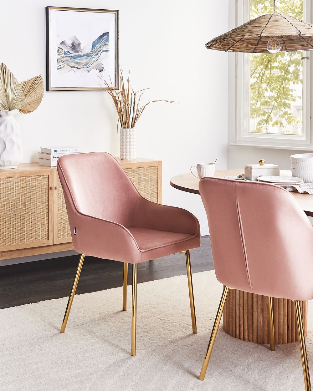 Set of 2 Dining Chairs LOVERNA Velvet Pink