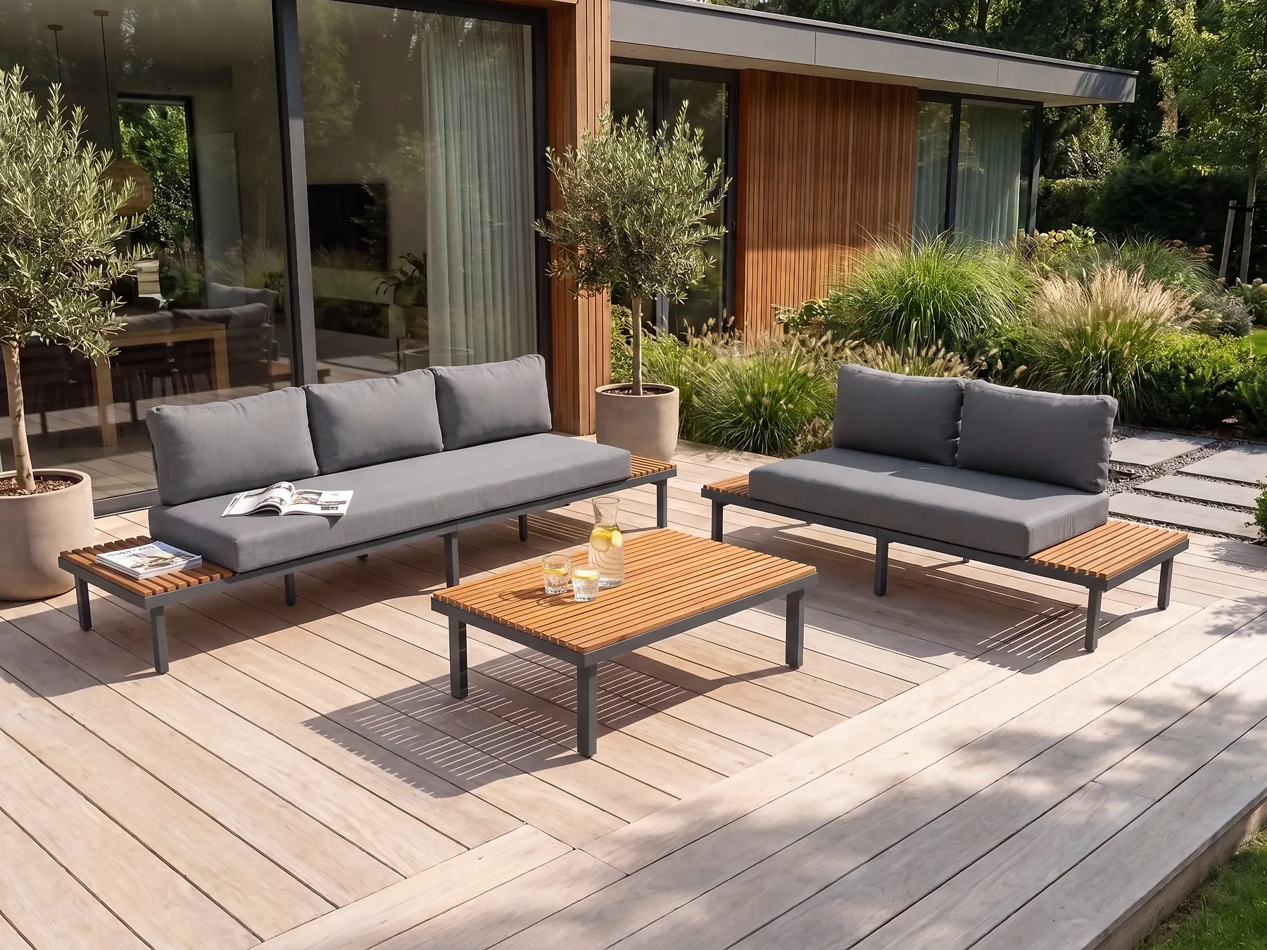 Set da giardino con tavolo 5 posti FIVIZZANO Legno d'acacia Grigio scuro_1161084