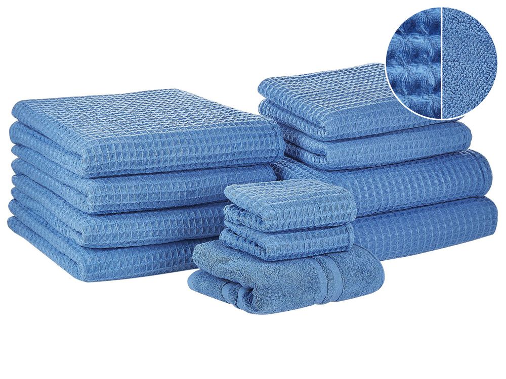 Set of 11 Towels AREORA Cotton Blue