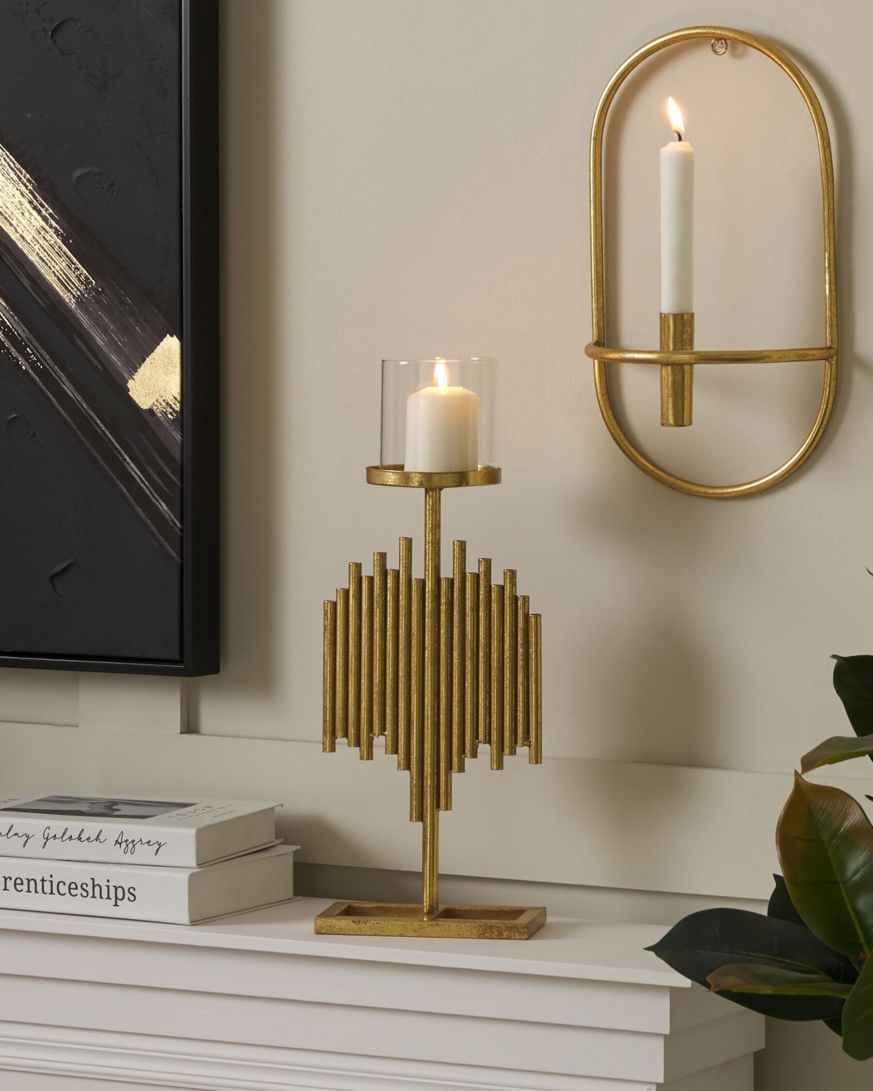 Set Di 2 Portacandele Da Parete Con Specchio Decorazione Da