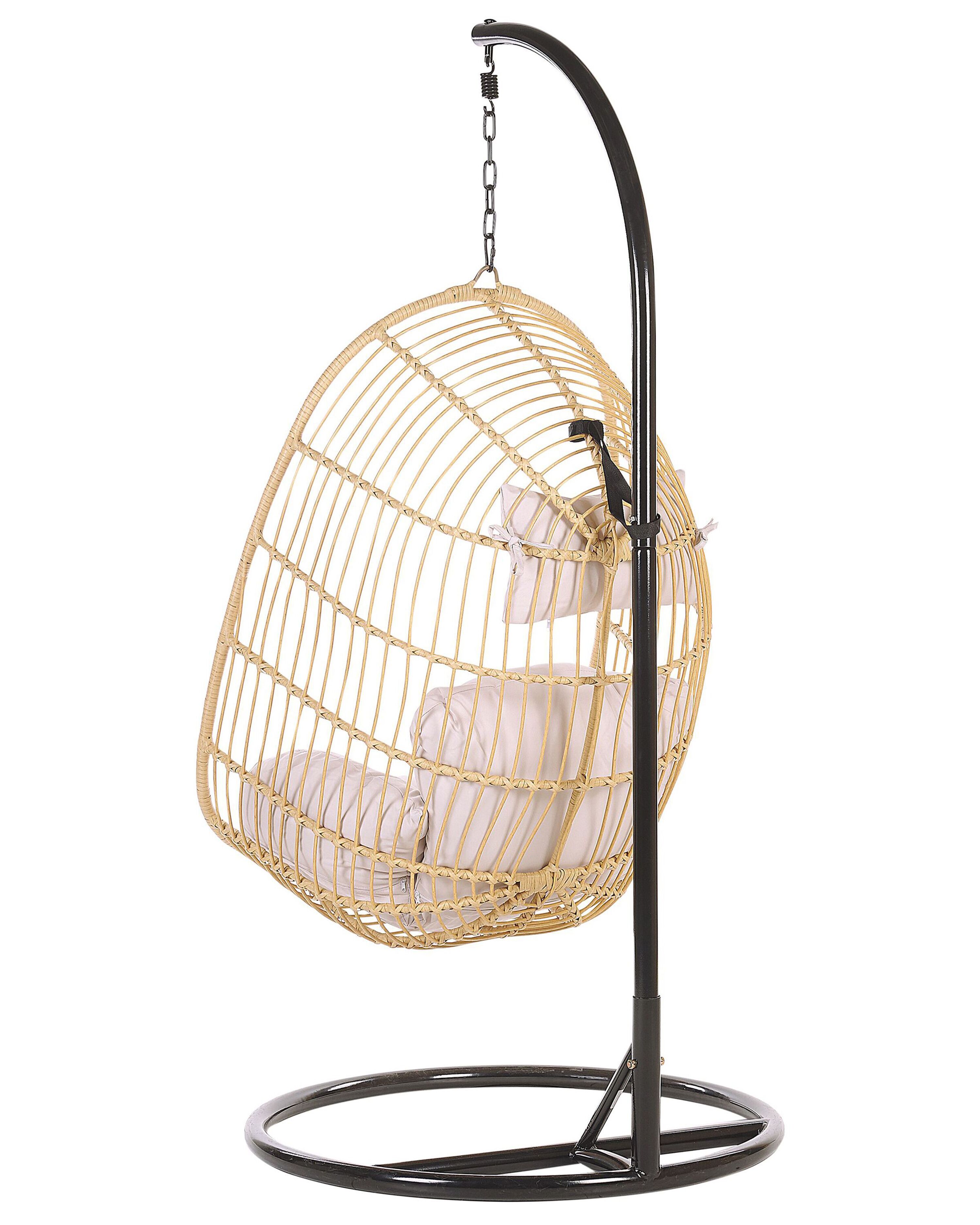 Fauteuil Suspendu Pour 2 Personnes En Polyrotin - Avec Coussins, Support Inclus, Noir/crème