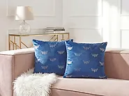 Set of 2 Decorative Cushions YUZURI 45 x 45 cm Velvet Navy Blue Animal Pattern_1182787