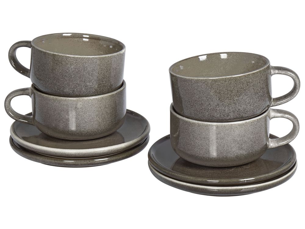 Set of 4 Cups with Saucers COSTMARY Stoneware Grey