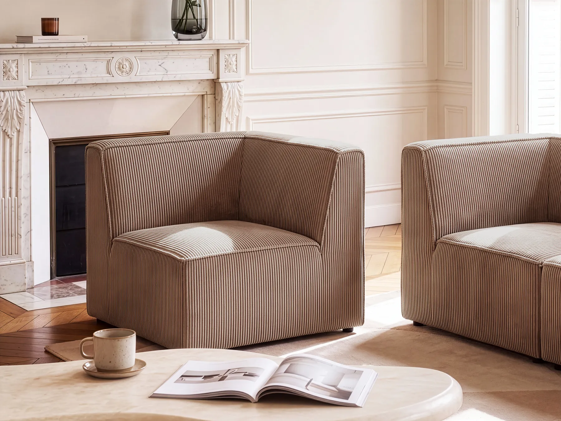 Corner Seat LEMVIG Corduroy Dark Beige Left Hand_1053204