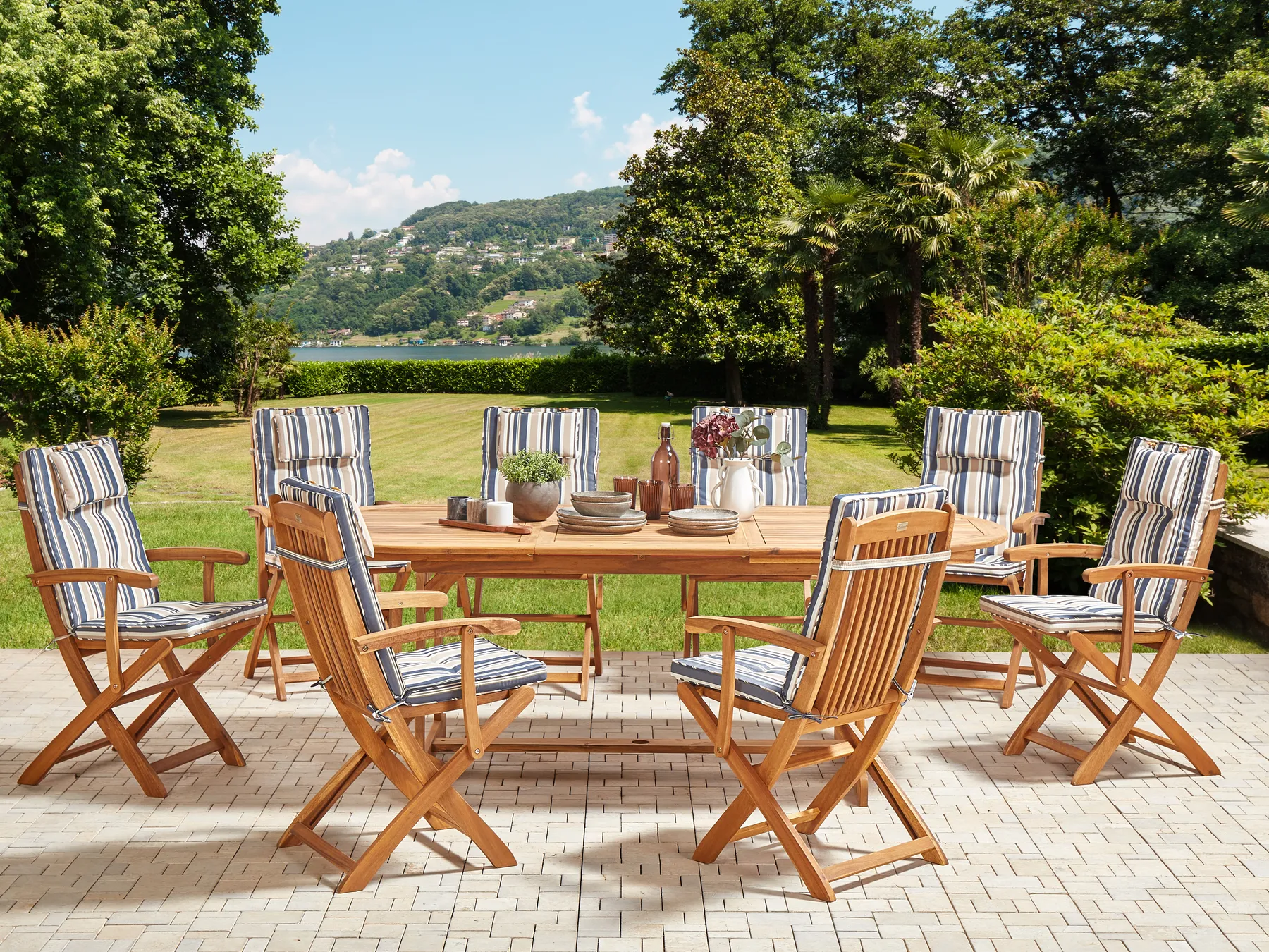Set da pranzo da giardino 8 posti MAUI II con cuscini Legno d'acacia Multicolore_926699