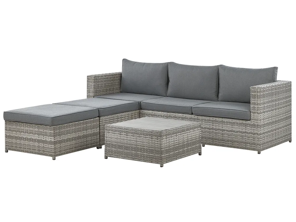 Garden Corner Sofa with Table 5 Seater SABBIA Modular PE Rattan Light Grey Left Hand_808992