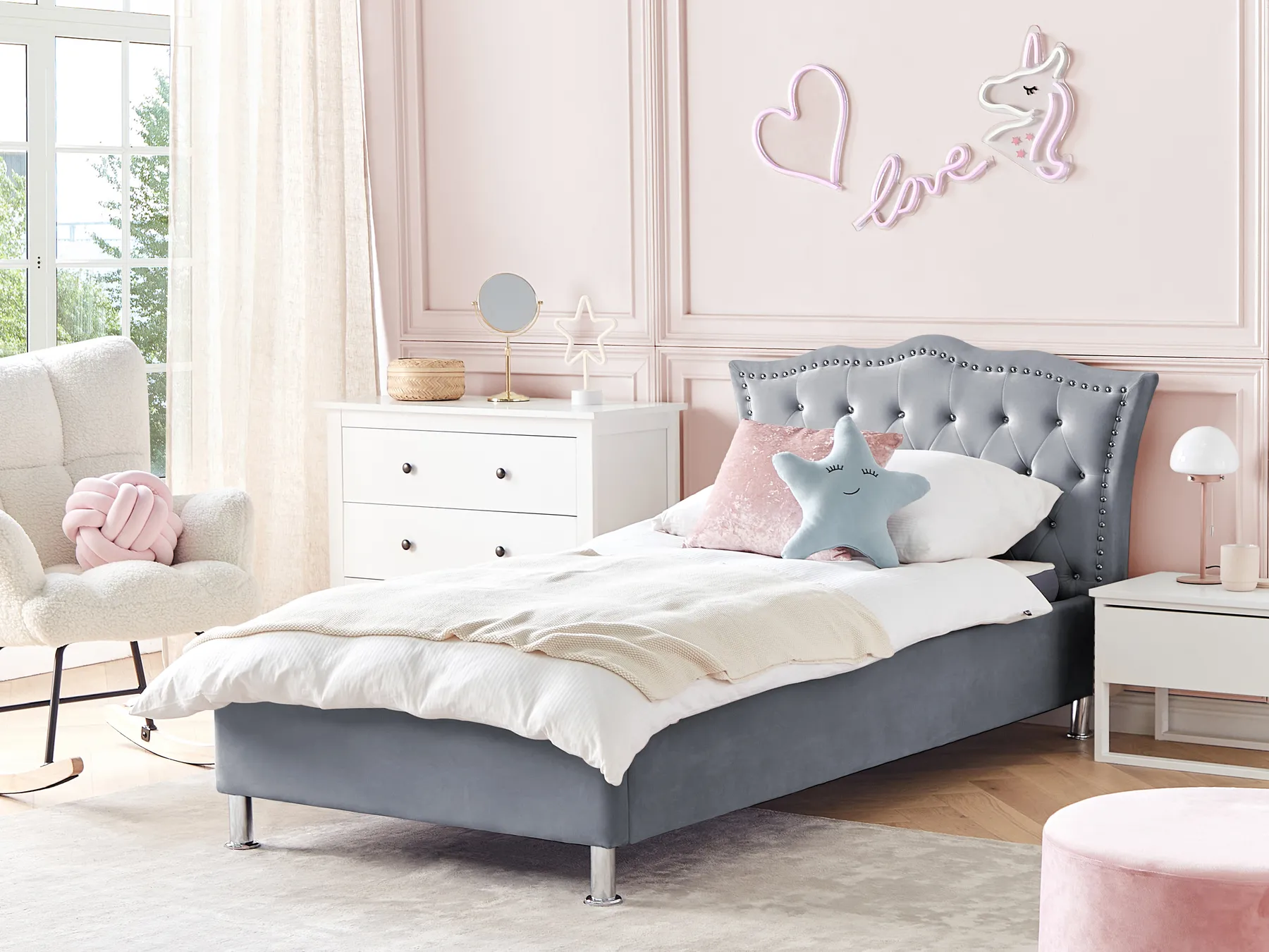 Cama Veludo METZ 90 x 200 cm Cinzento_861360