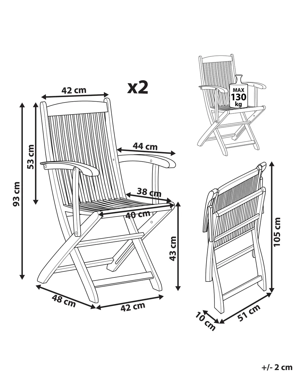 Set of 2 Garden Chairs MAUI Acacia Wood Light Brown_722069