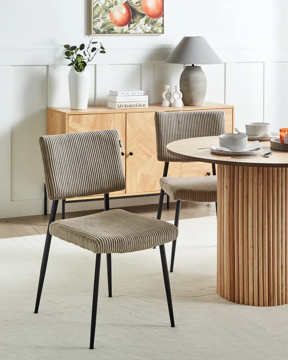 Set of 2 Dining Chairs STURGIS Corduroy Taupe
