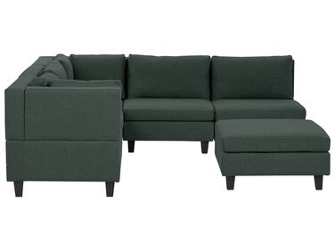 5 Seater Right Hand Modular Fabric Corner Sofa with Ottoman Dark Green UNSTAD
