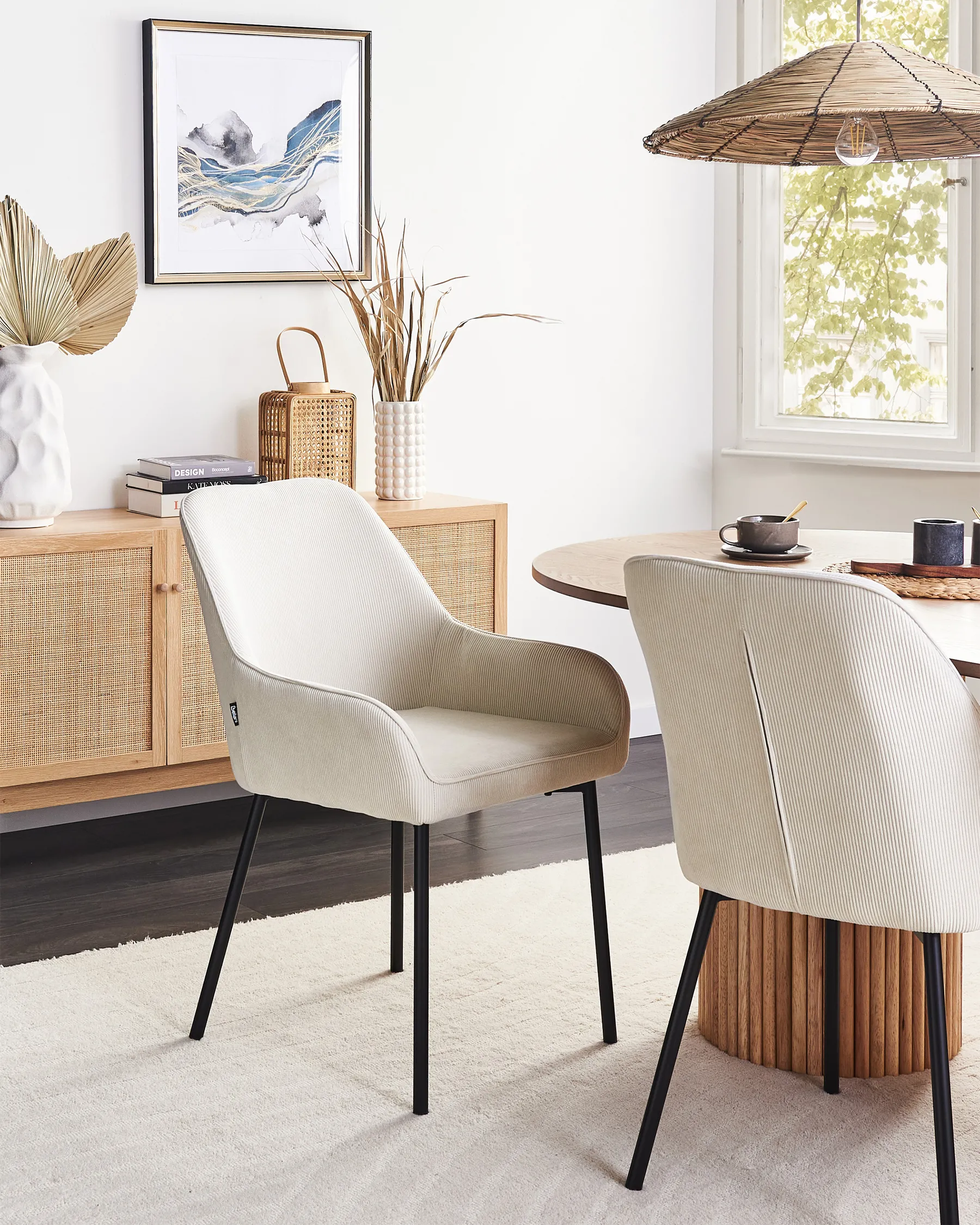 Set of 2 Dining Chairs LOVERNA Corduroy Off-White_963145