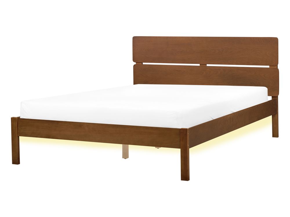 Bed with LED Wood BOISSET 140 x 200 cm (EU Double) Dark Brown